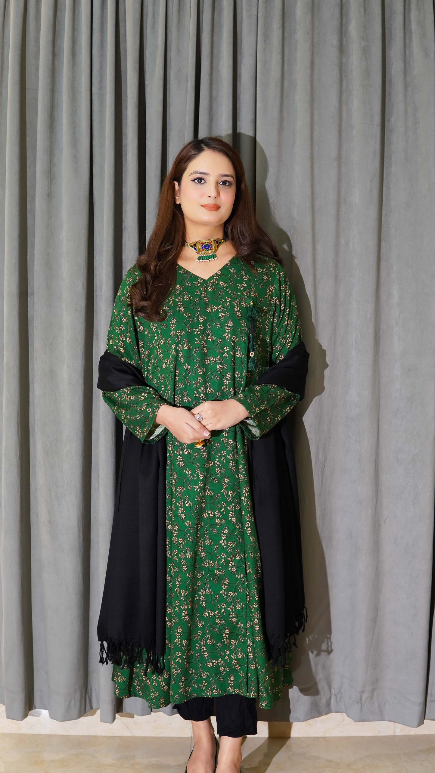 Green Printed Marina Frock Stitched - Menaalpret