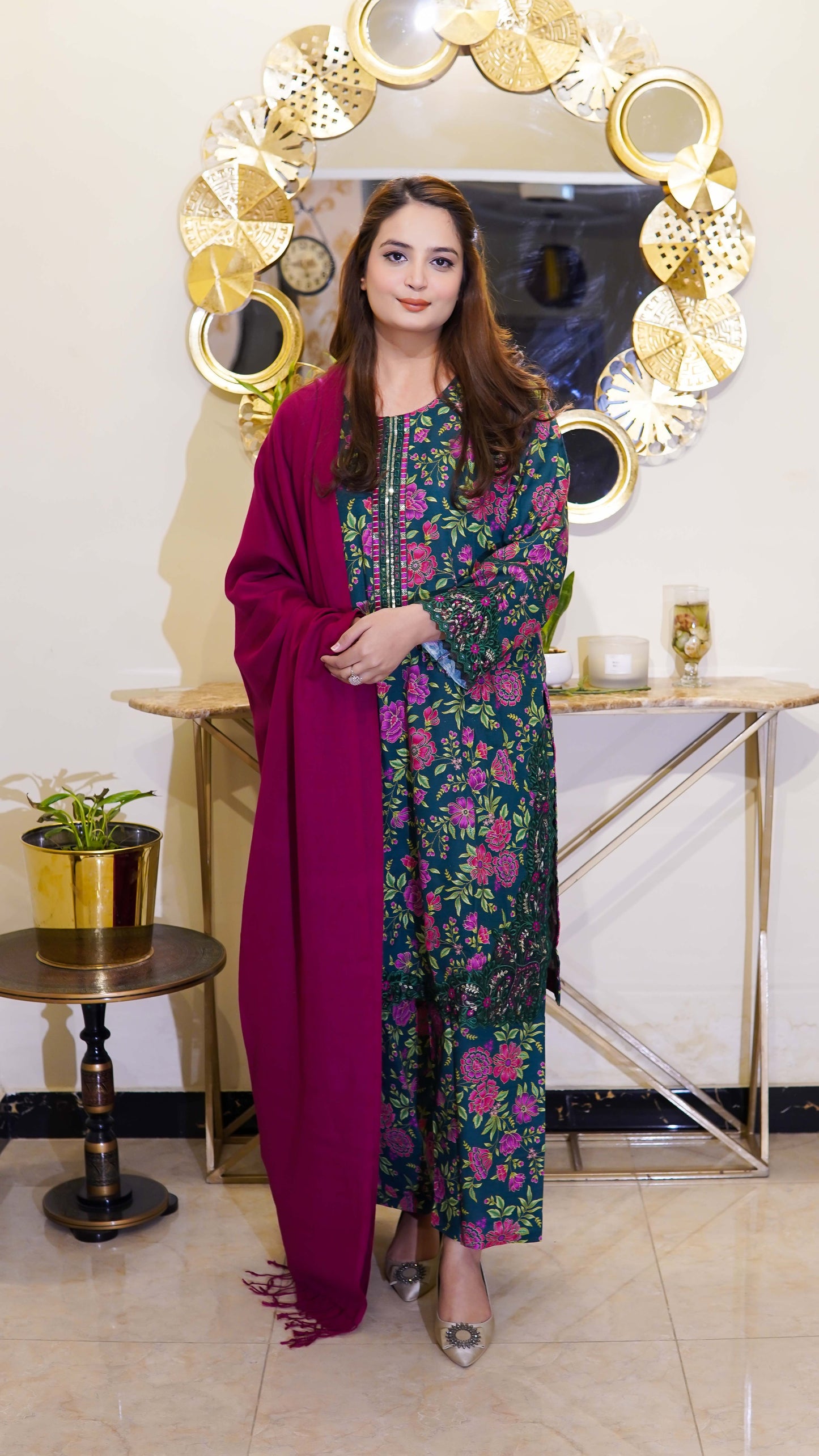 2-Piece Green Embroidered Khaddar Stitched Suit - Menaalpret