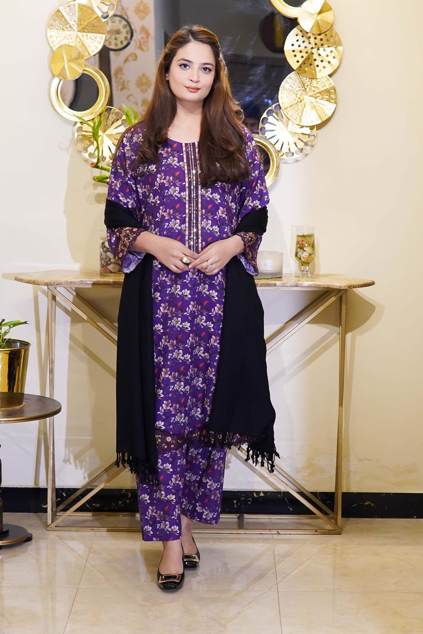 2-Piece Purple Embroidered Khaddar Stitched Suit - Menaalpret