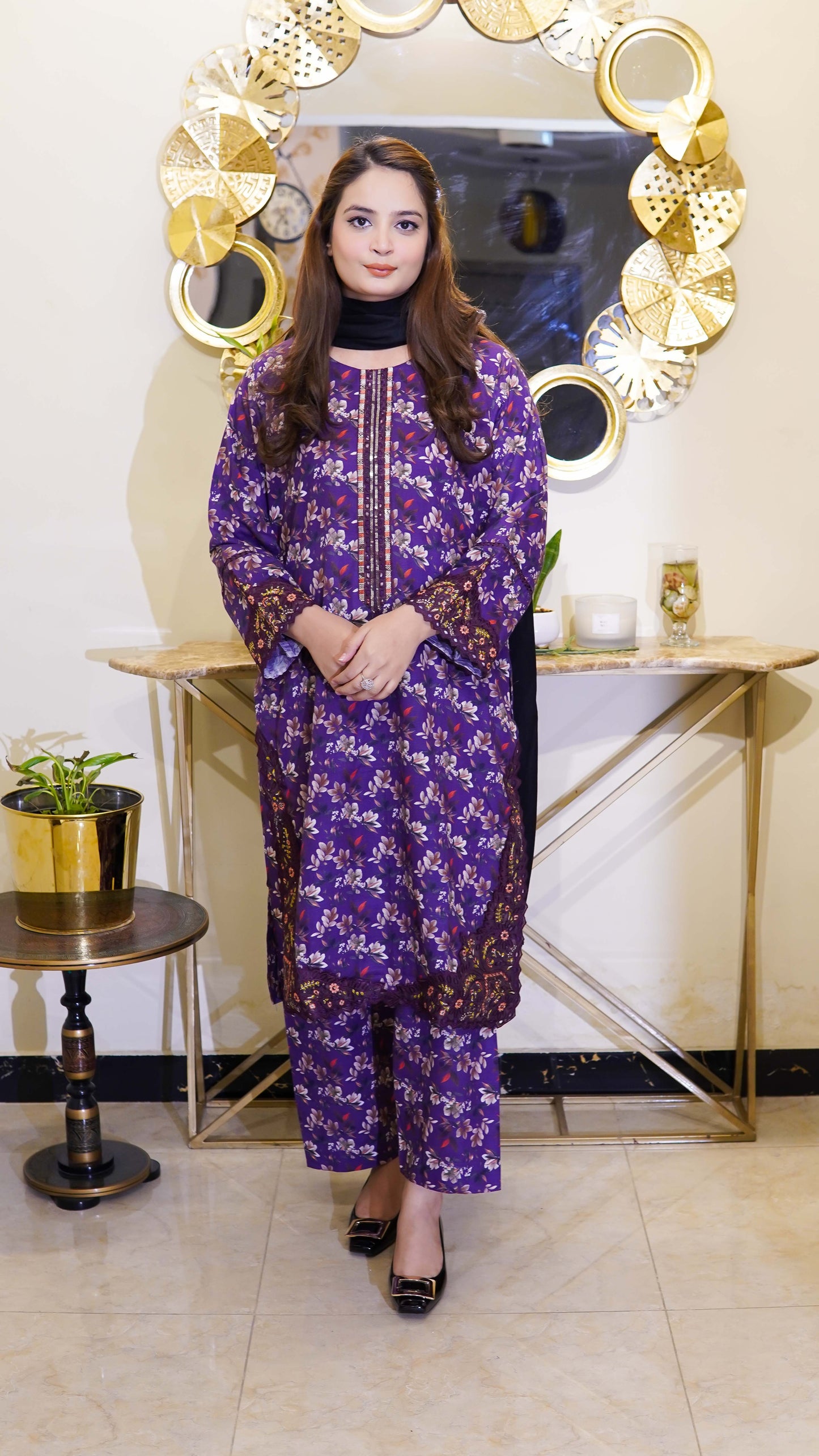2-Piece Purple Embroidered Khaddar Stitched Suit - Menaalpret