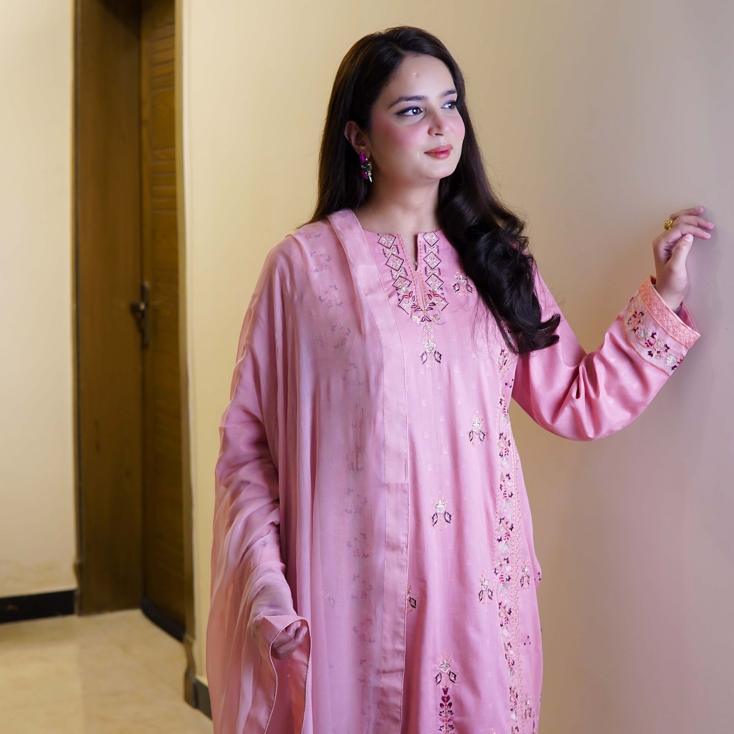 Tea Pink two-piece Embroidered Collection Stitched - Menaalpret