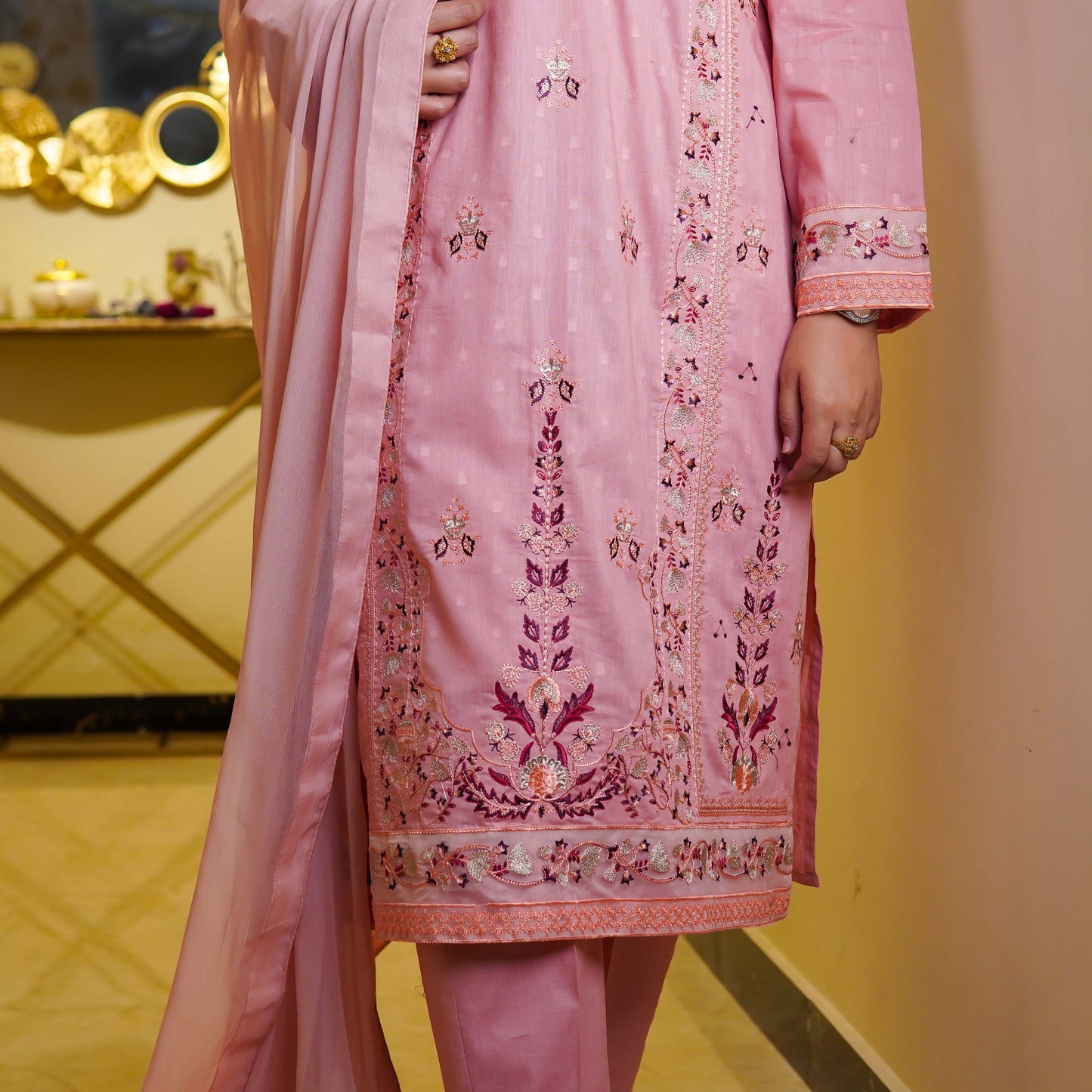 Tea Pink two-piece Embroidered Collection Stitched - Menaalpret