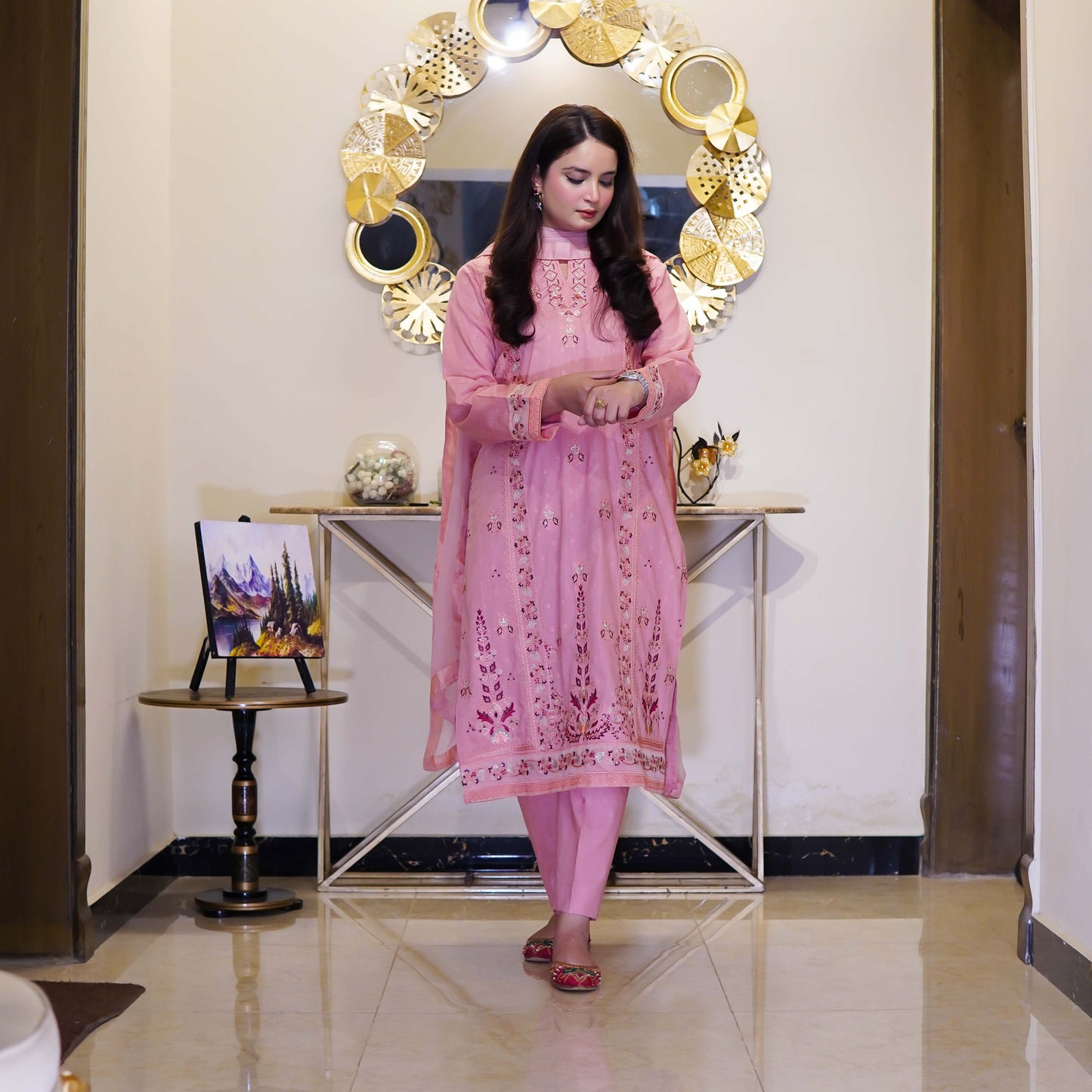 Tea Pink two-piece Embroidered Collection Stitched - Menaalpret