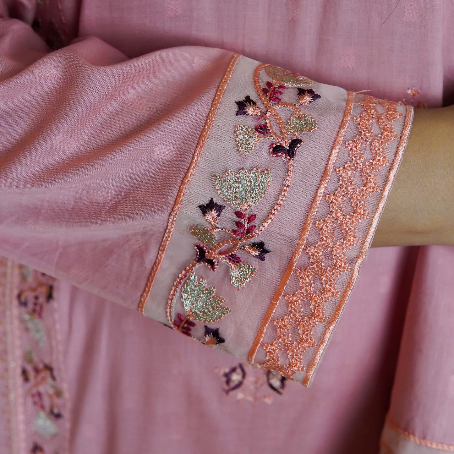 Tea Pink two-piece Embroidered Collection Stitched - Menaalpret