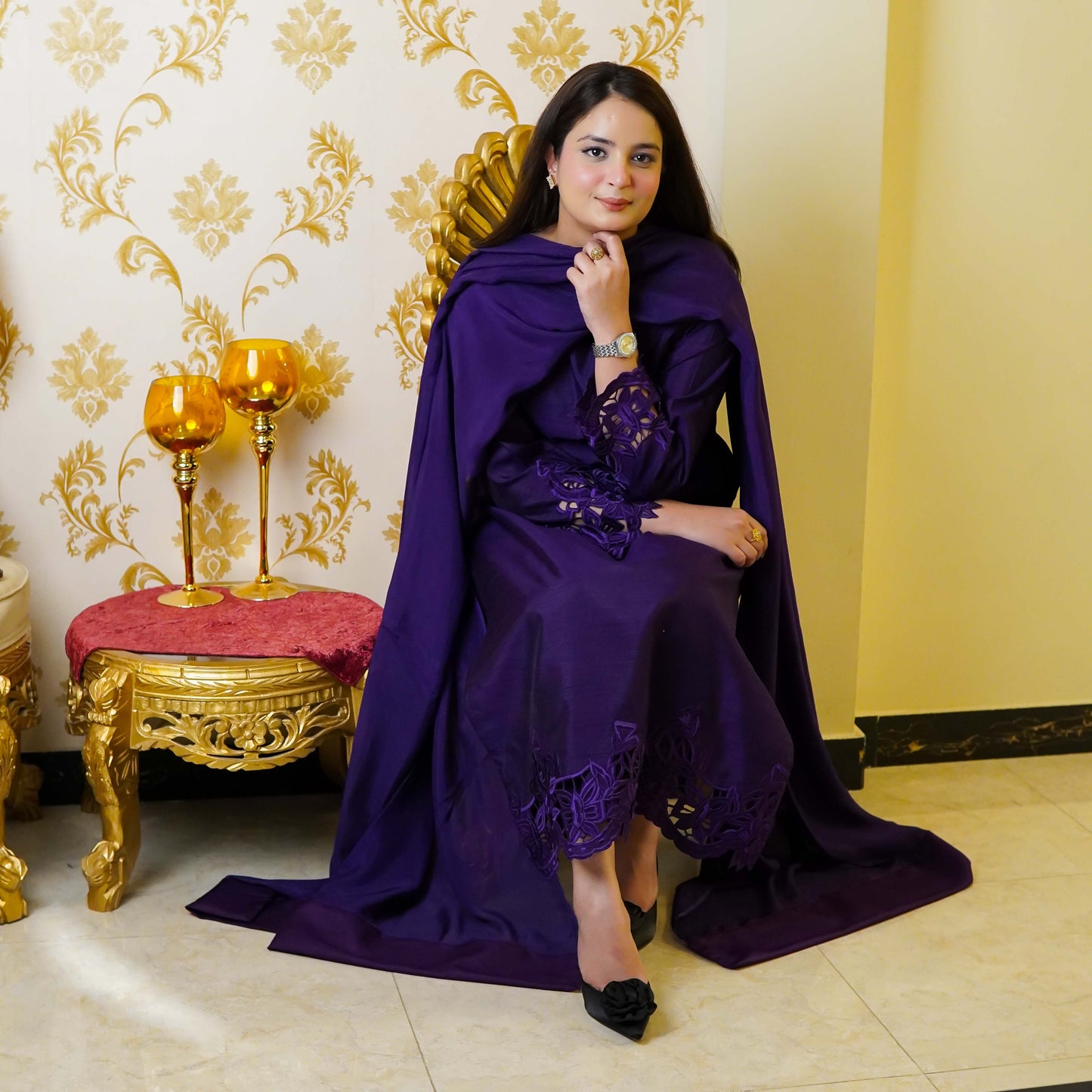 Purple Two-piece 3D Cutwork Design Stitched - Menaalpret