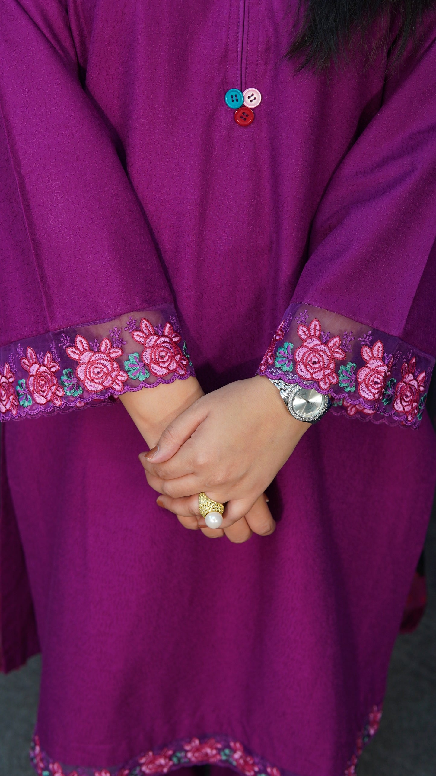 Elegant Two-Piece Purple Chikan Kari Suit | Embroidered Patches & Stitched Outfit - Menaalpret