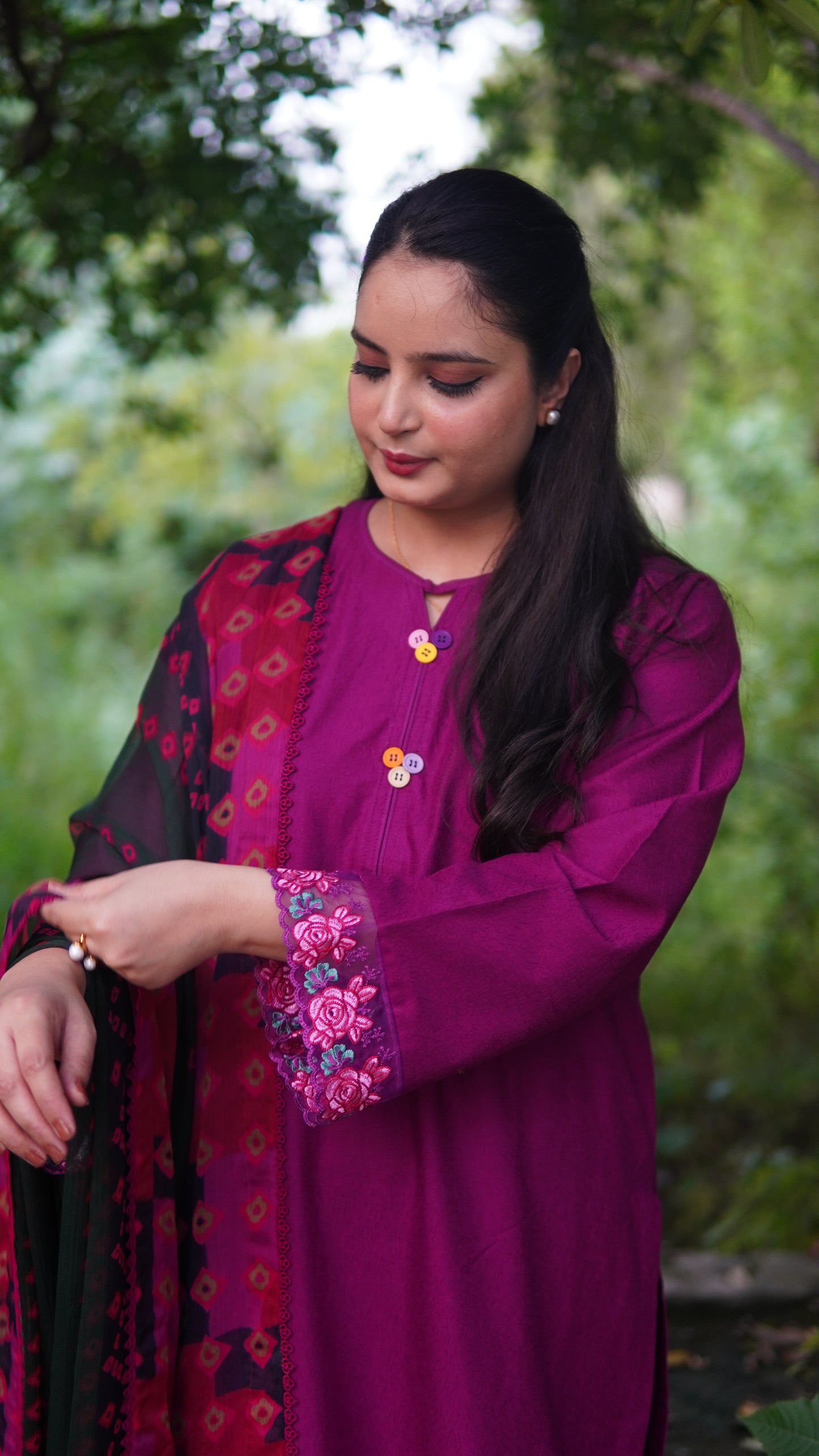 Elegant Two-Piece Purple Chikan Kari Suit | Embroidered Patches & Stitched Outfit - Menaalpret