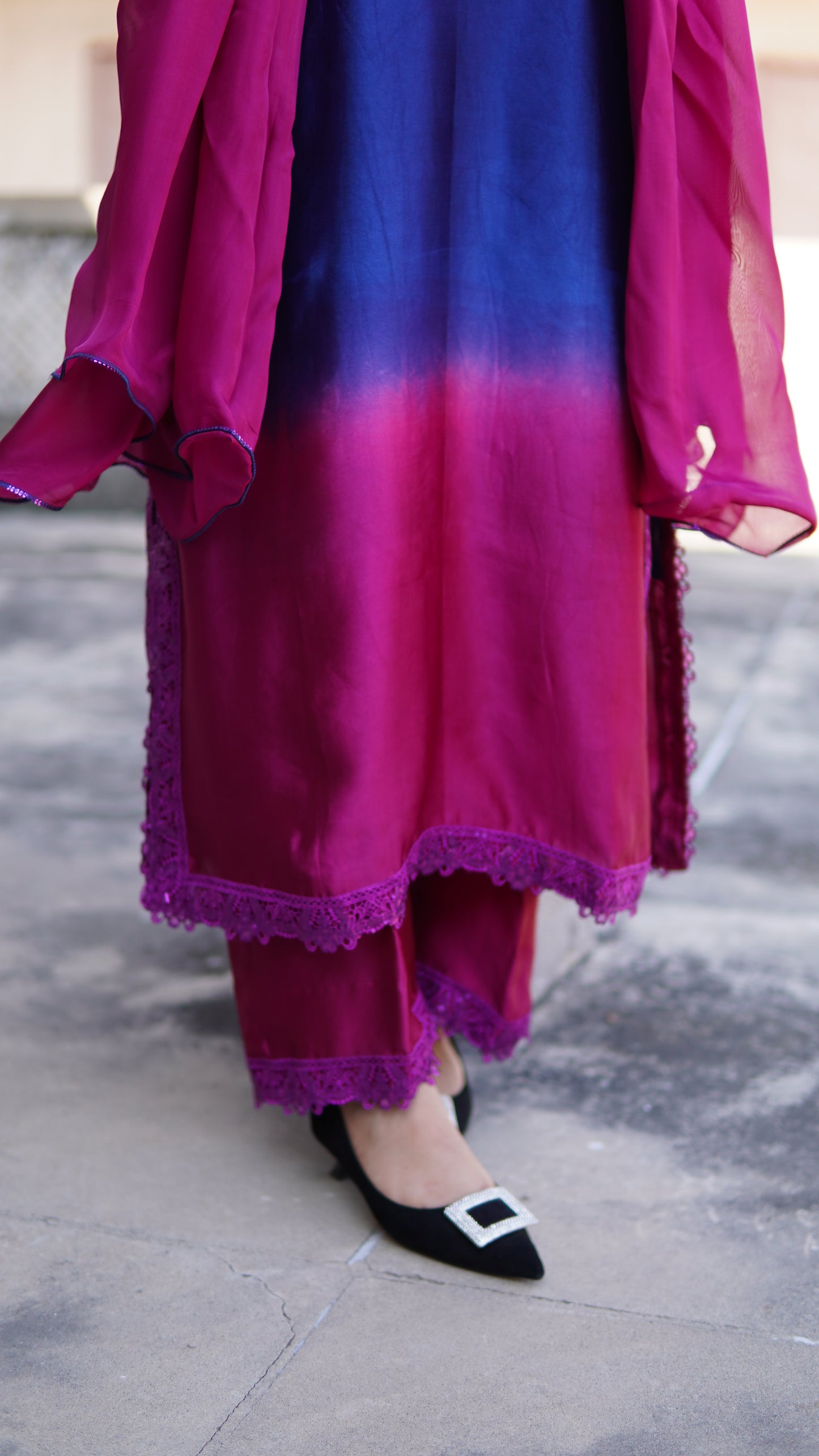Ombre Sheesha Silk Long Shirt – Stitched 3-Piece Dress (Premium Ethnic Wear) - Menaalpret