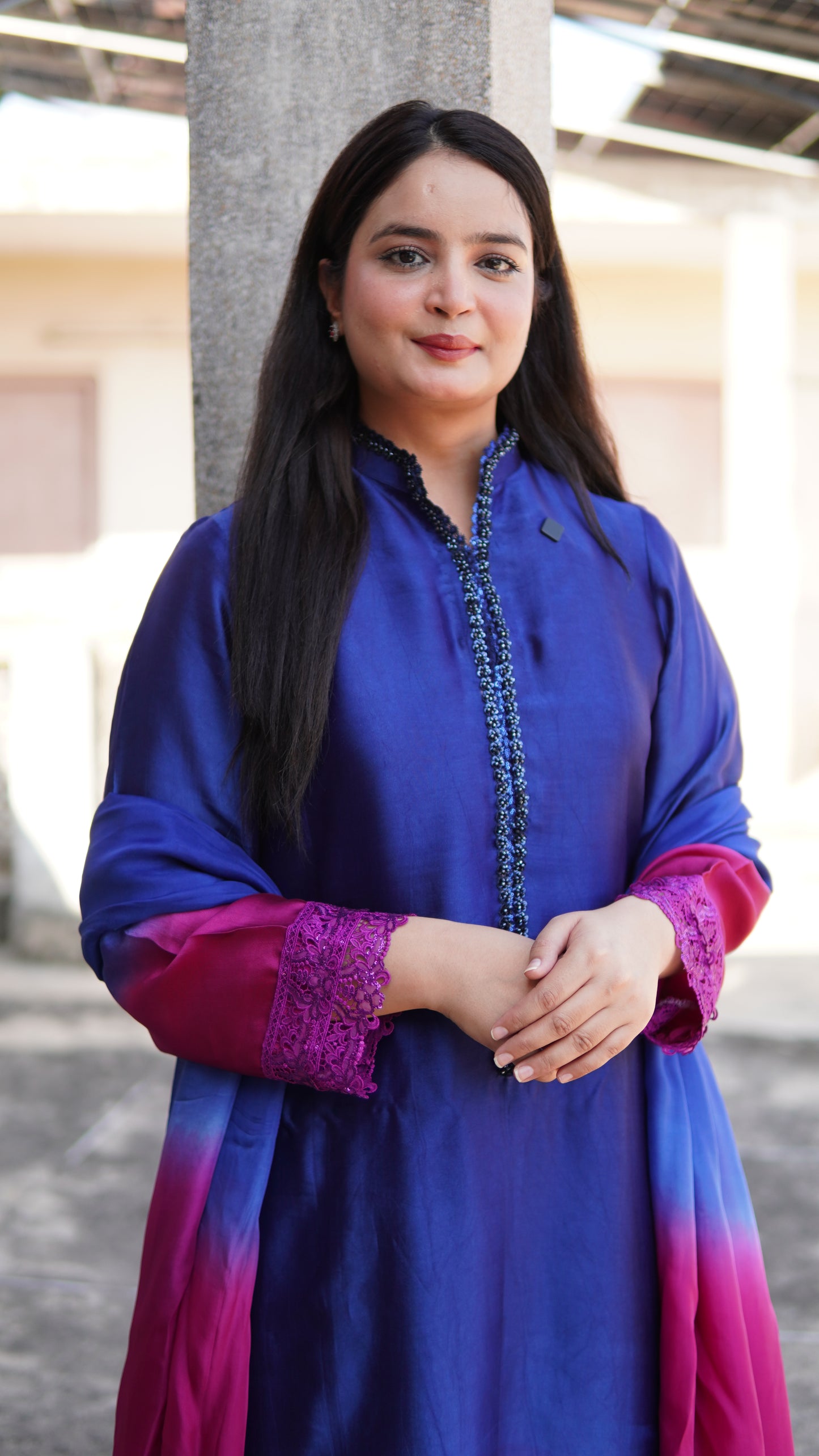 Ombre Sheesha Silk Long Shirt – Stitched 3-Piece Dress (Premium Ethnic Wear) - Menaalpret