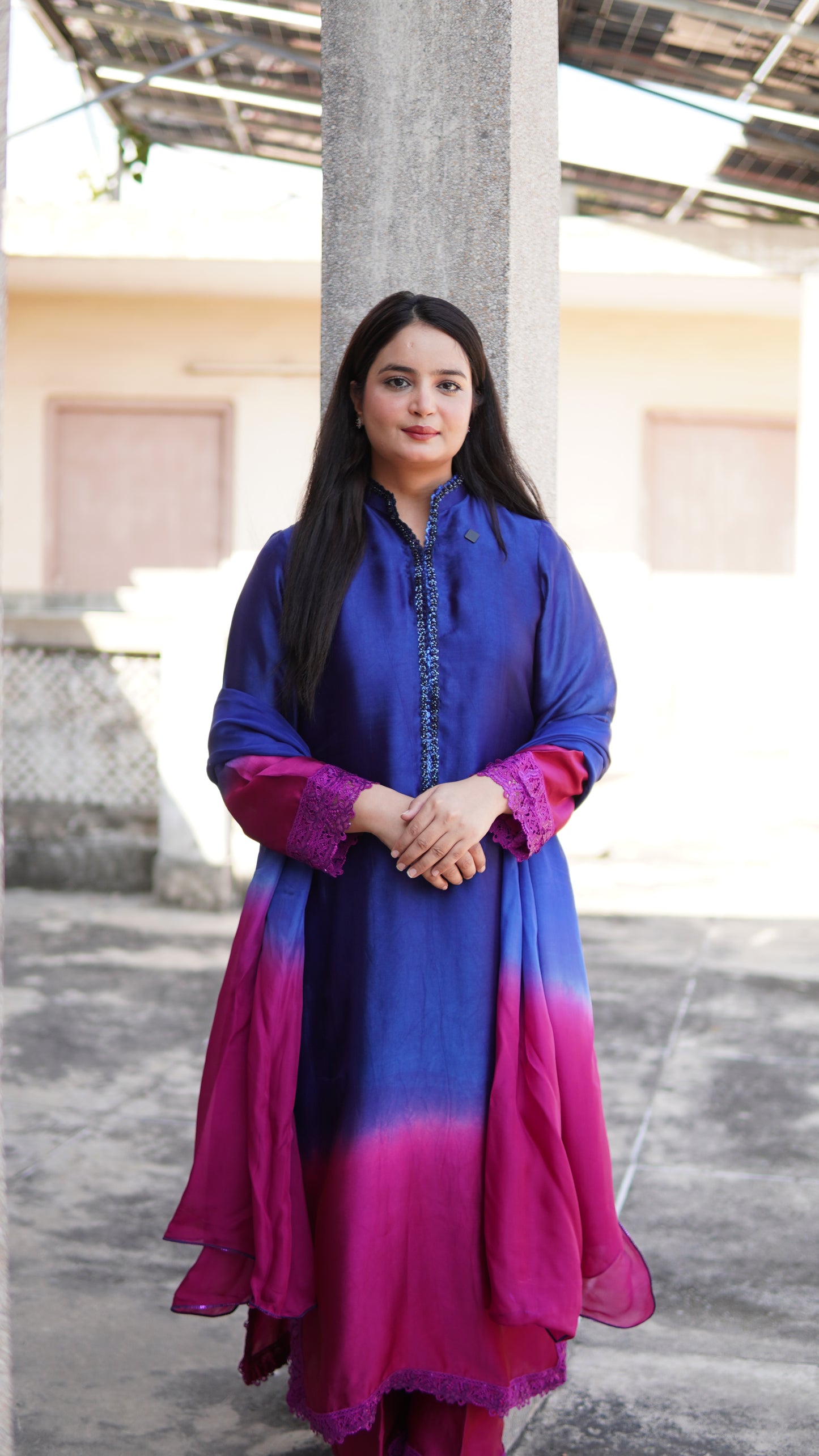 Ombre Sheesha Silk Long Shirt – Stitched 3-Piece Dress (Premium Ethnic Wear) - Menaalpret