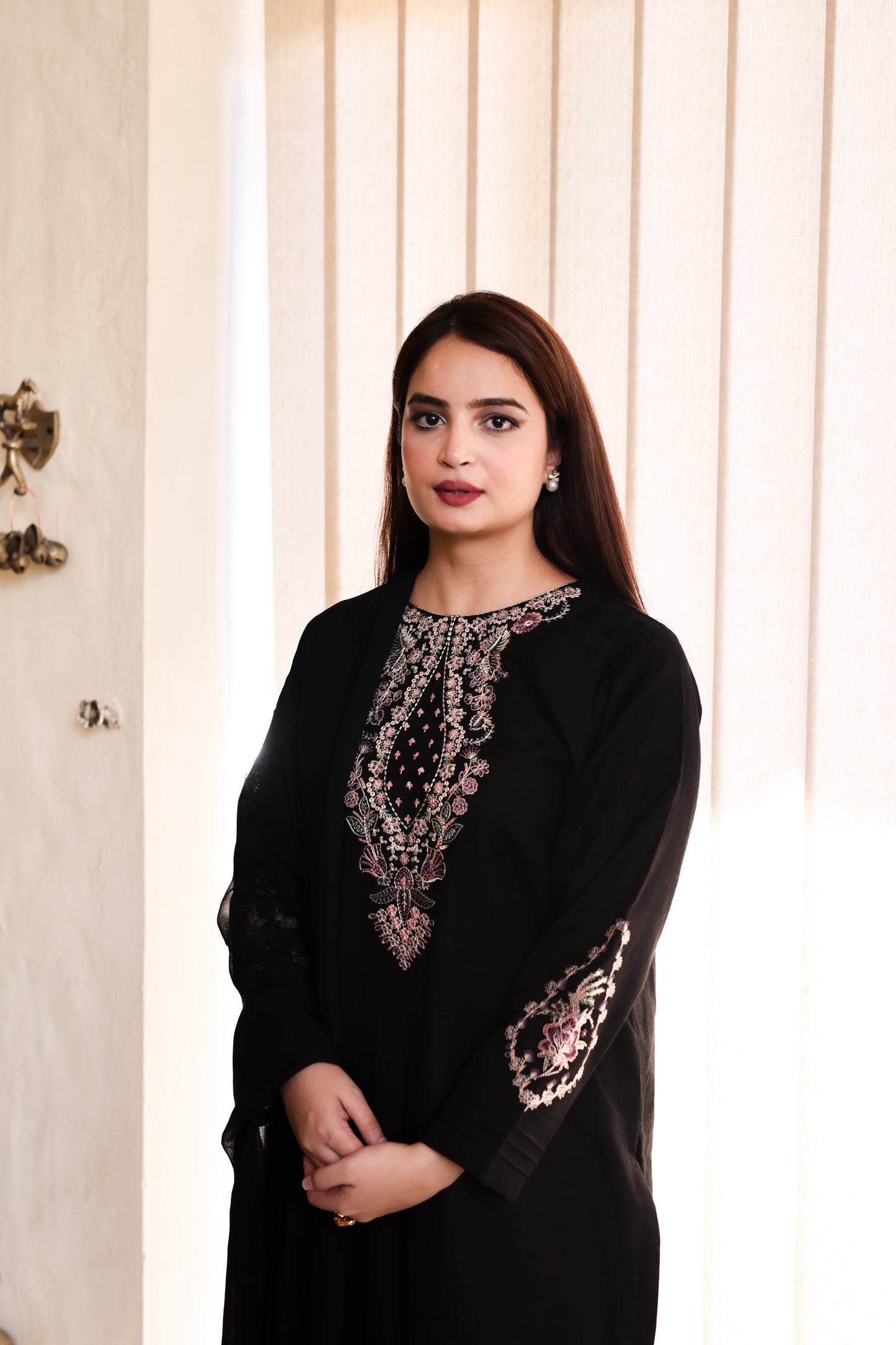 2-Piece Black Embroidered Khaddar Stitched Suit - Menaalpret