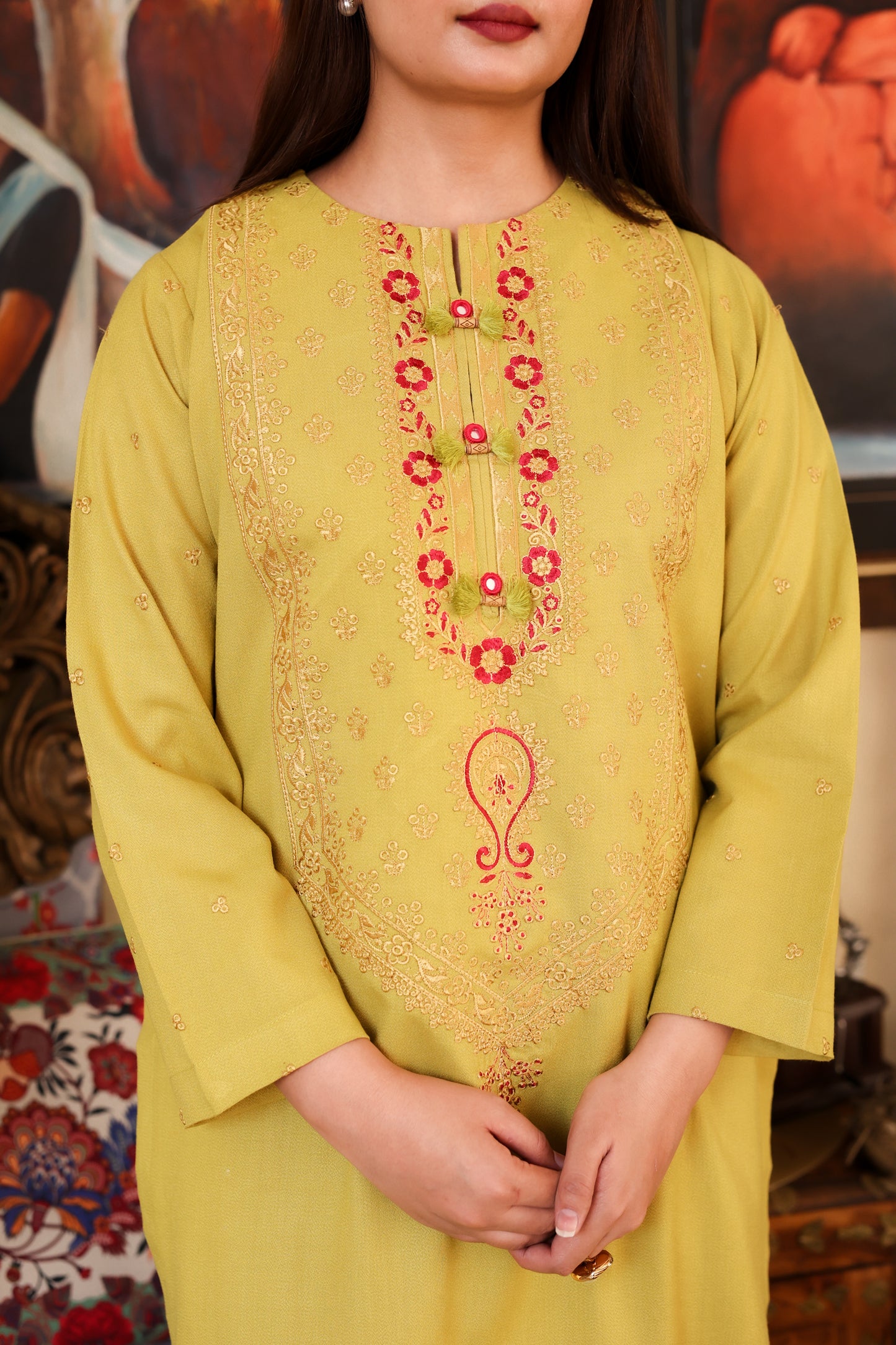 2-Piece Lime Green Embroidered Marina Stitched Suit - Menaalpret