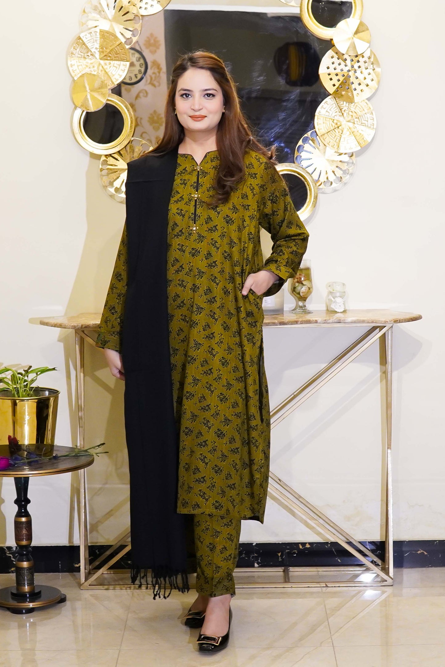 Mustrd & Black Printed Marina Two Piece Stitched Suit - Menaalpret