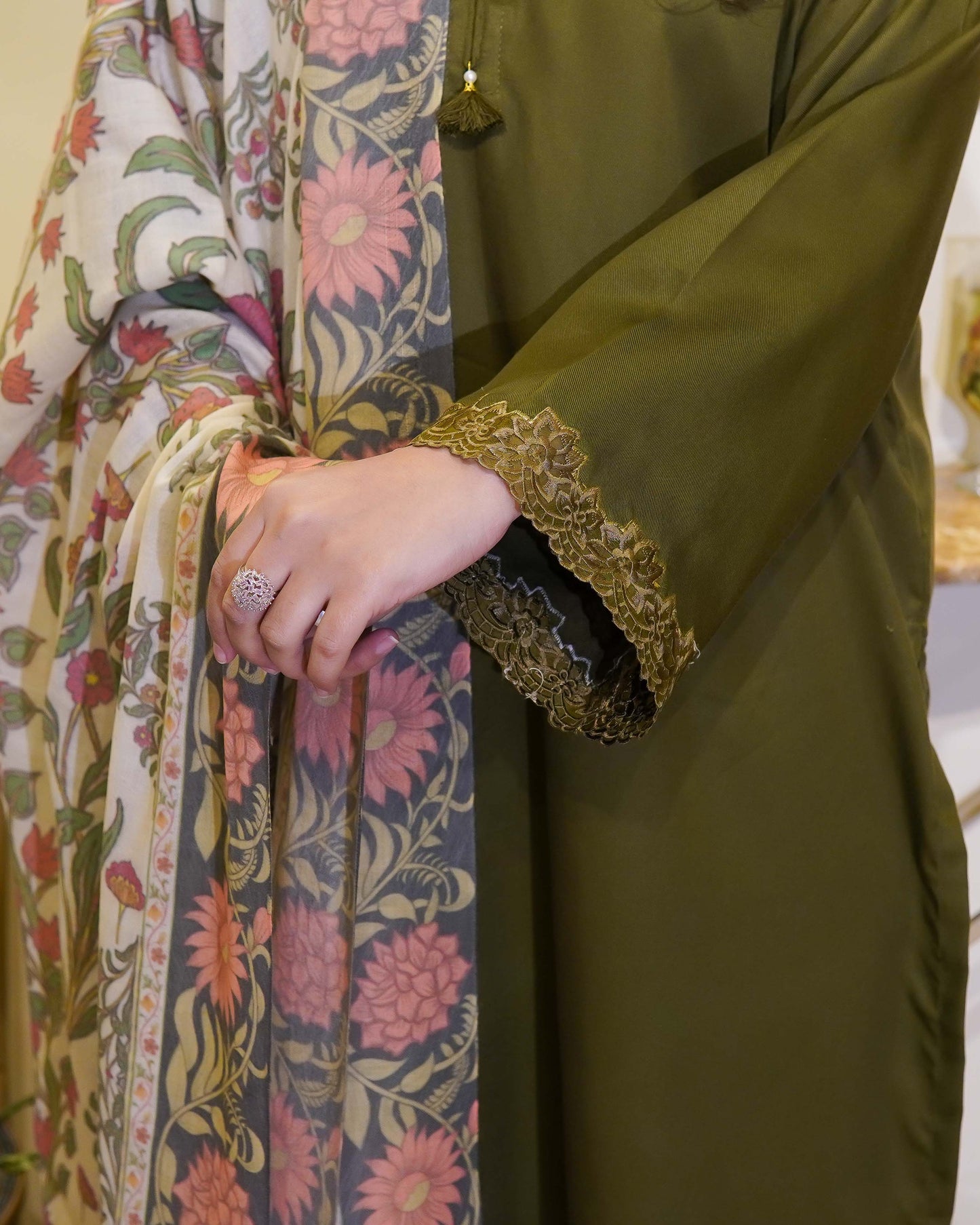Mehndi Green Two Piece Solid Suit Stitched - Menaalpret