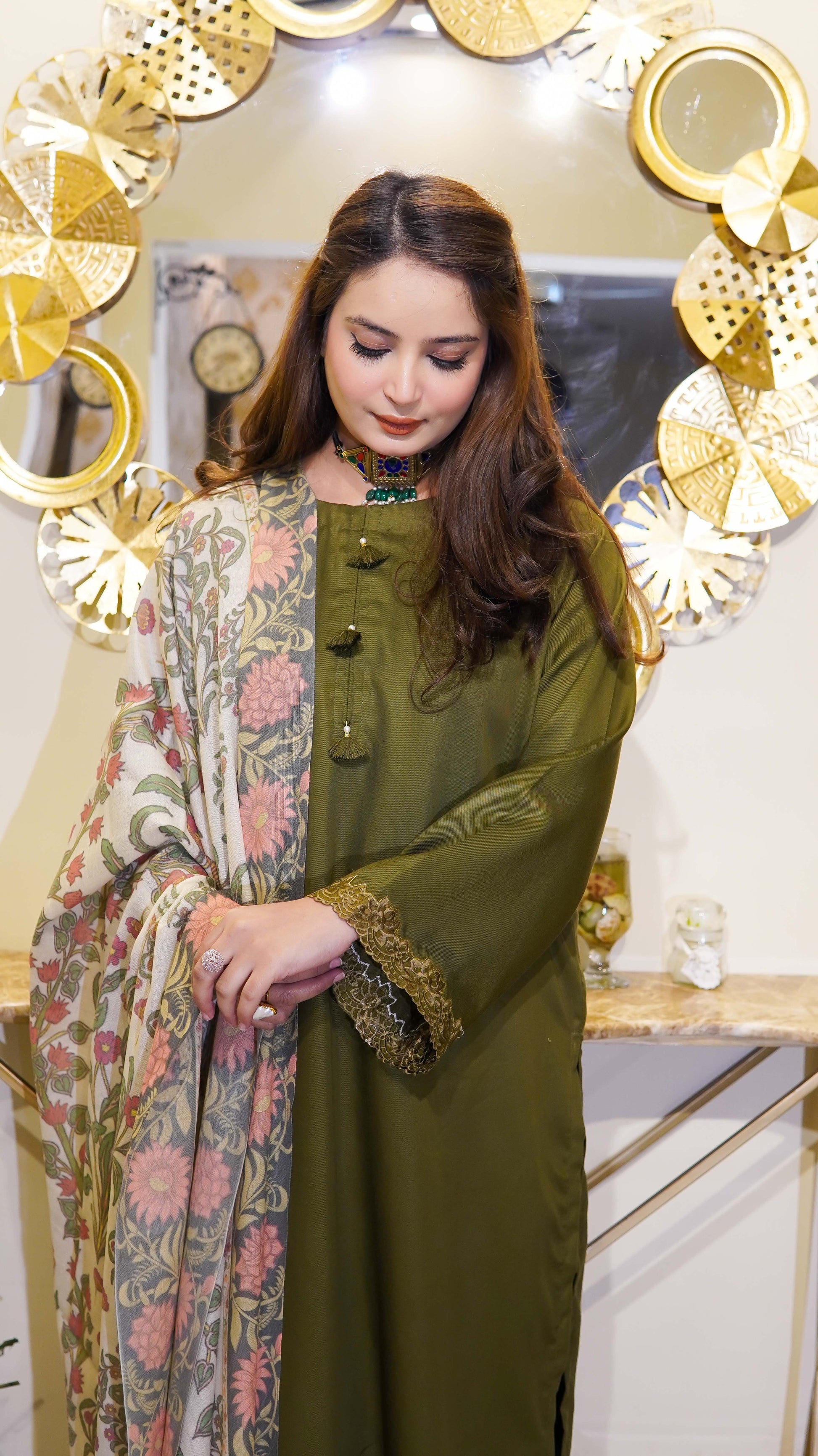 Mehndi Green Two Piece Solid Suit Stitched - Menaalpret