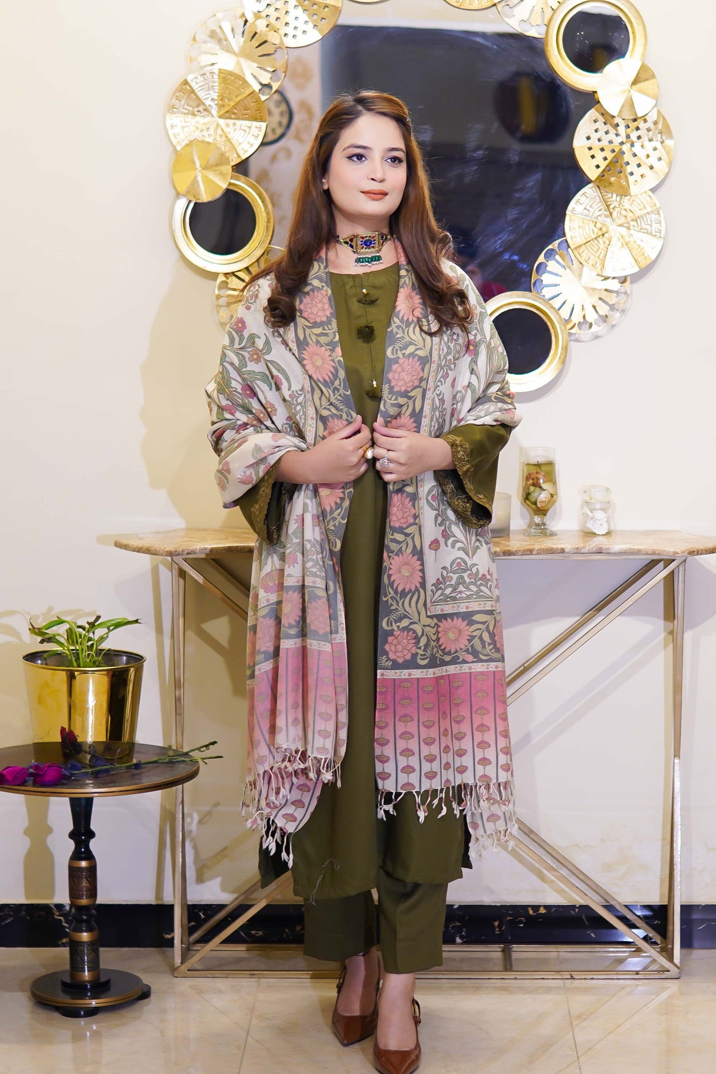 Mehndi Green Two Piece Solid Suit Stitched - Menaalpret
