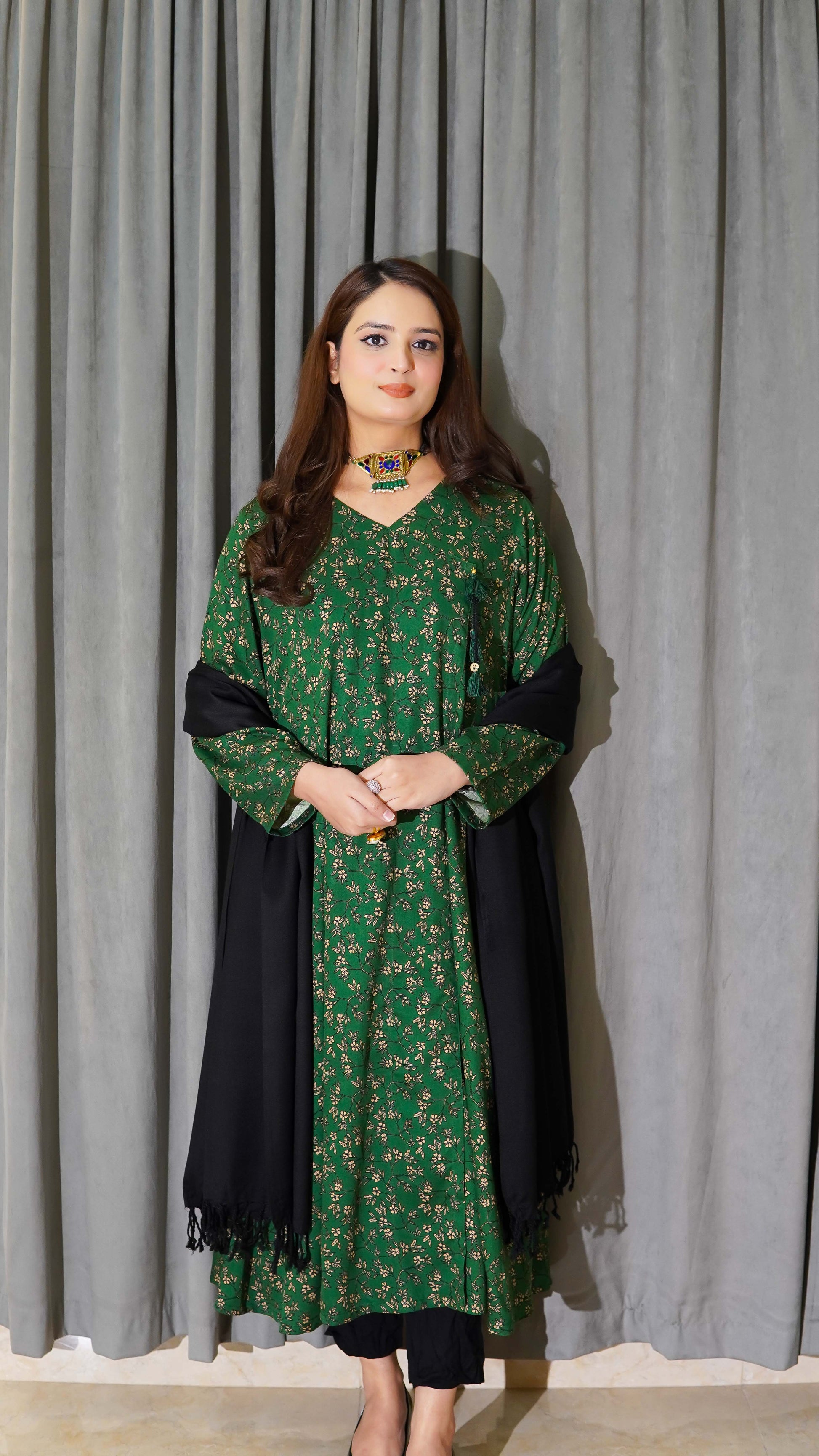 Green Printed Marina Frock Stitched - Menaalpret