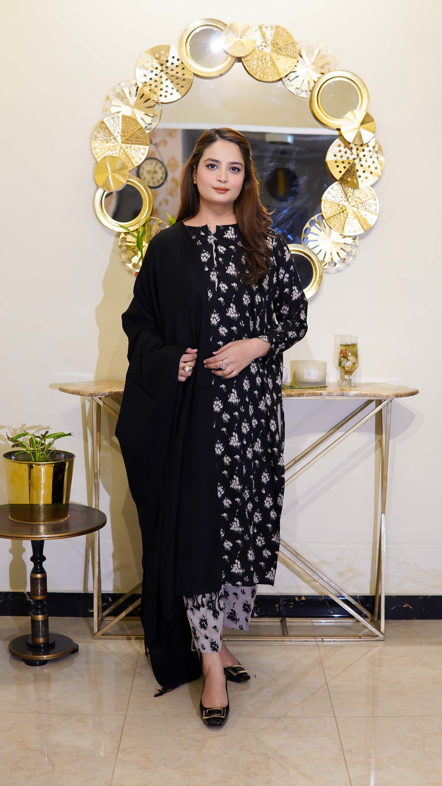 Black And Grey Printed Marina 2-Piece Stitched - Menaalpret
