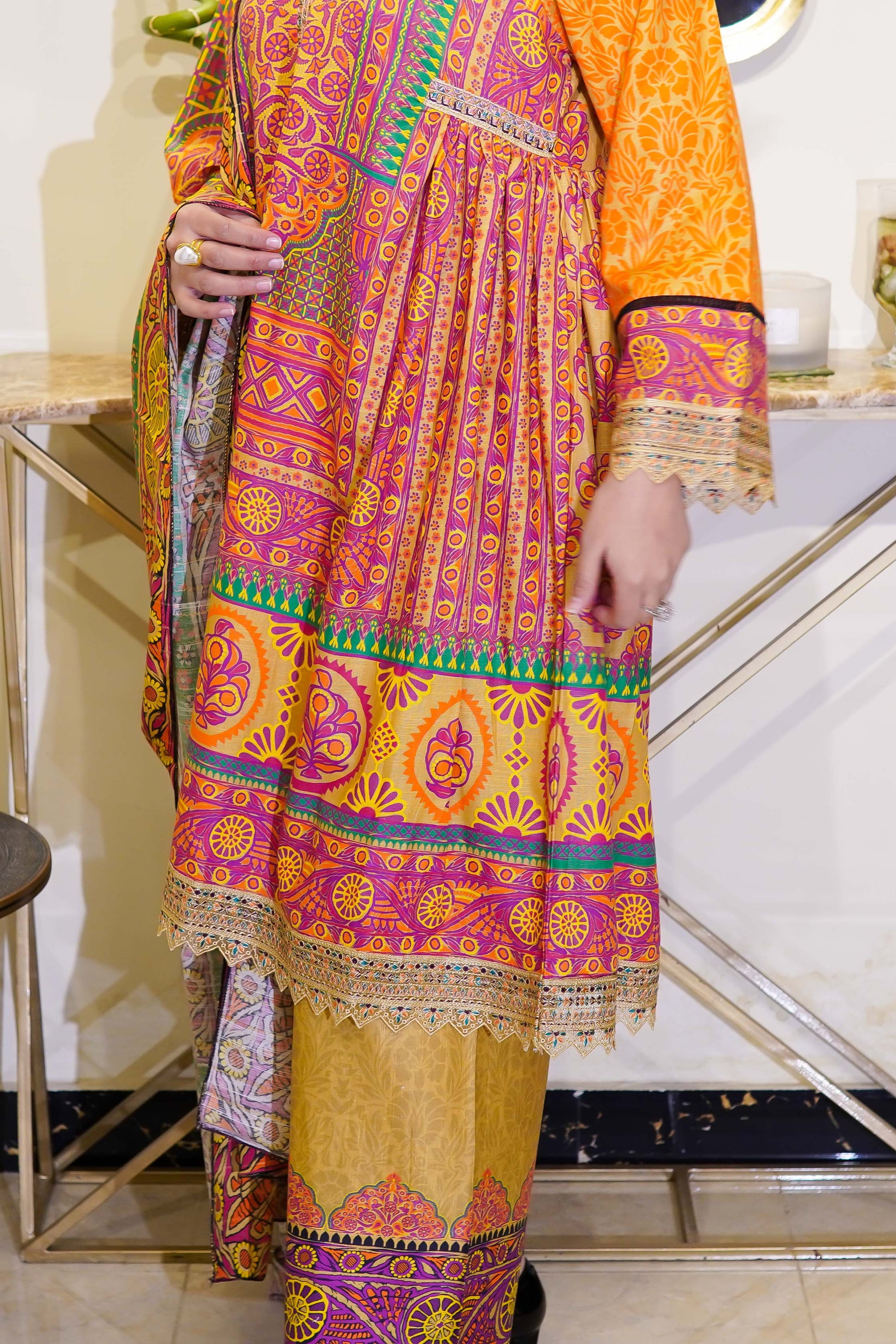 3-Piece Khaddar Embroided Stitched Frock - Menaalpret