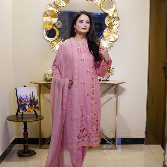 Tea Pink two-piece Embroidered Collection Stitched - Menaalpret