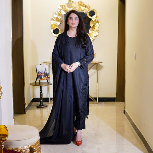 Black Two Piece Cutwork Design Stitched - Menaalpret