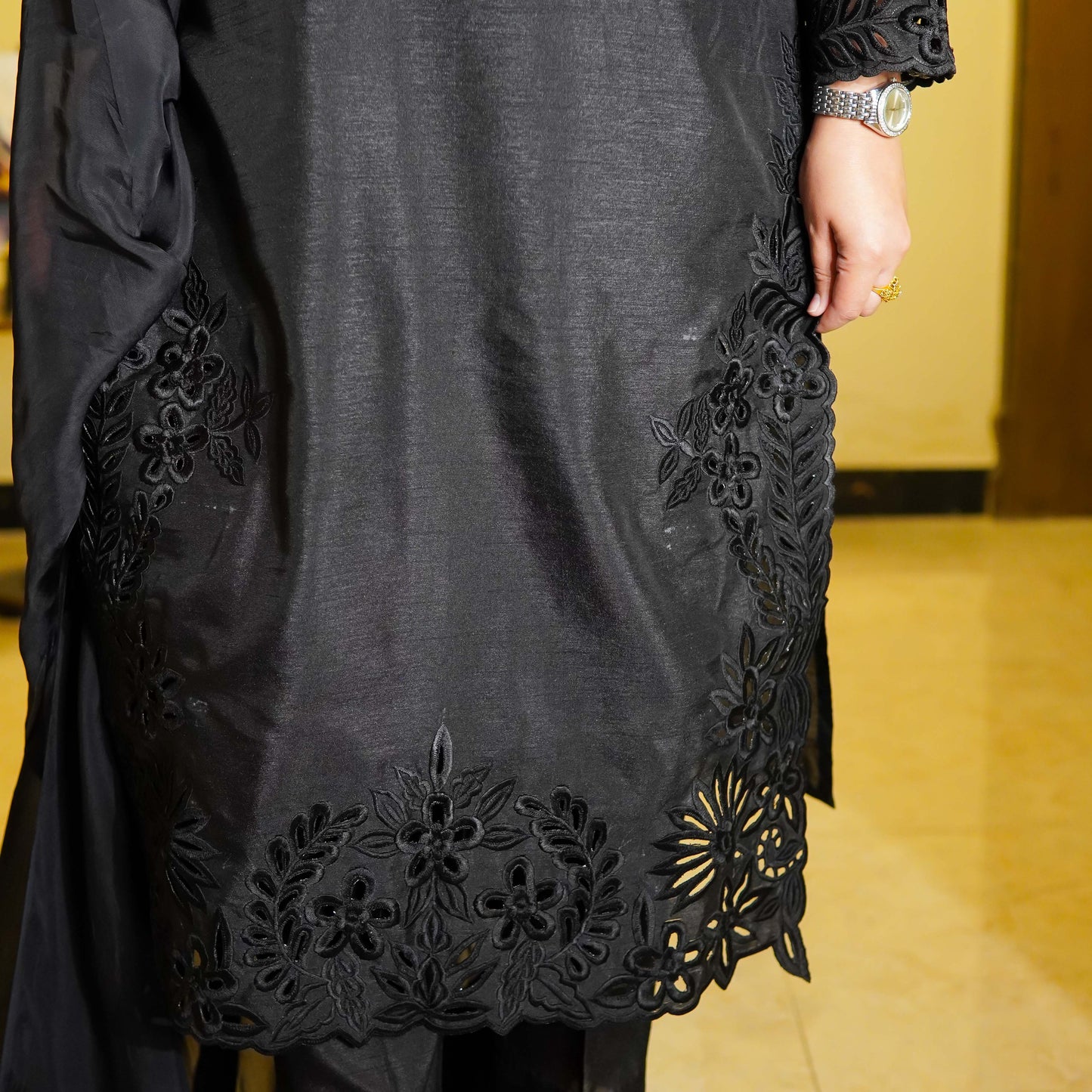 Black Two Piece Cutwork Design Stitched - Menaalpret