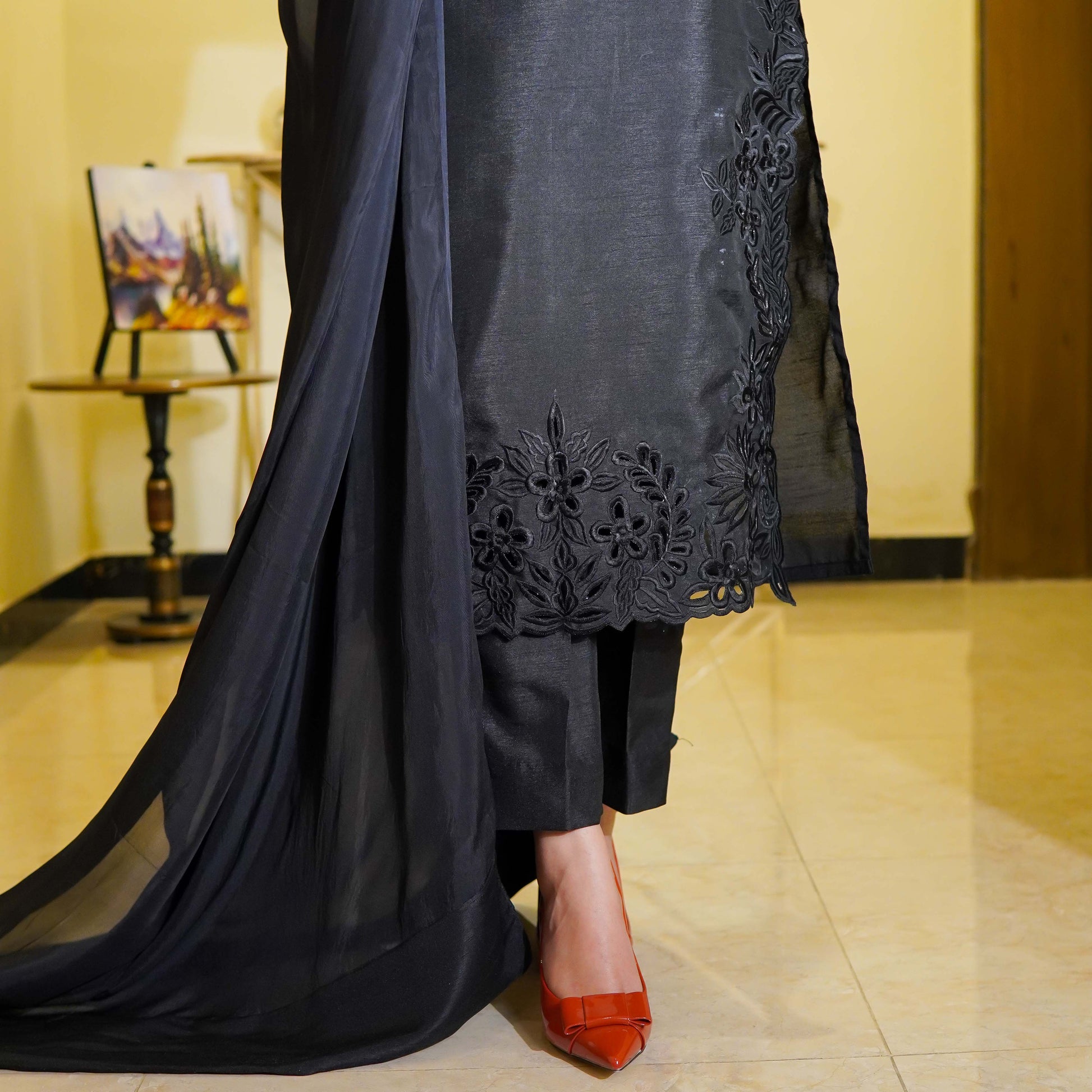 Black Two Piece Cutwork Design Stitched - Menaalpret
