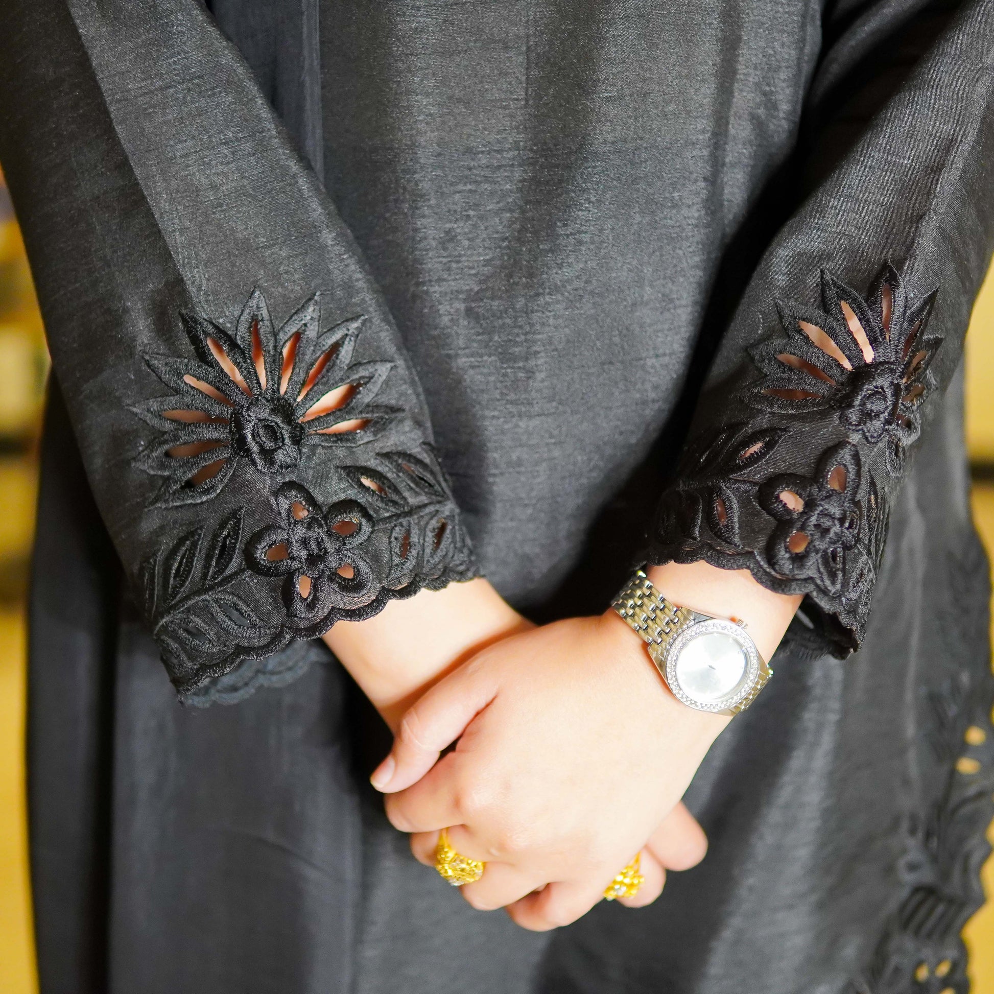 Black Two Piece Cutwork Design Stitched - Menaalpret
