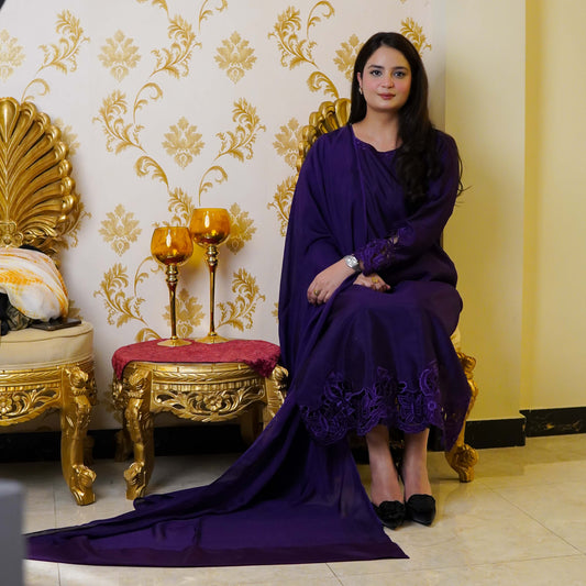 Purple Two-piece 3D Cutwork Design Stitched - Menaalpret
