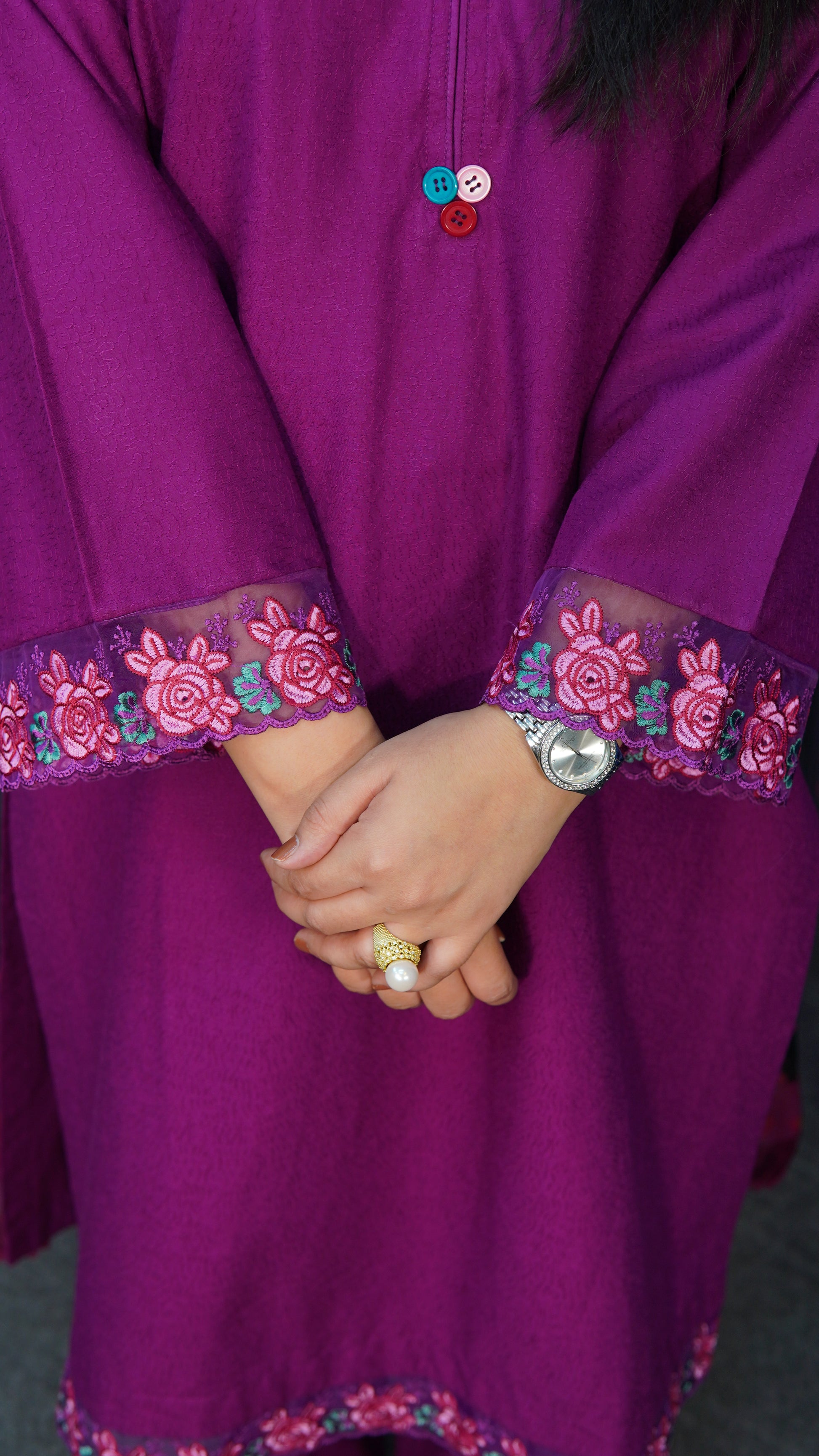 Elegant Two-Piece Purple Chikan Kari Suit | Embroidered Patches & Stitched Outfit - Menaalpret