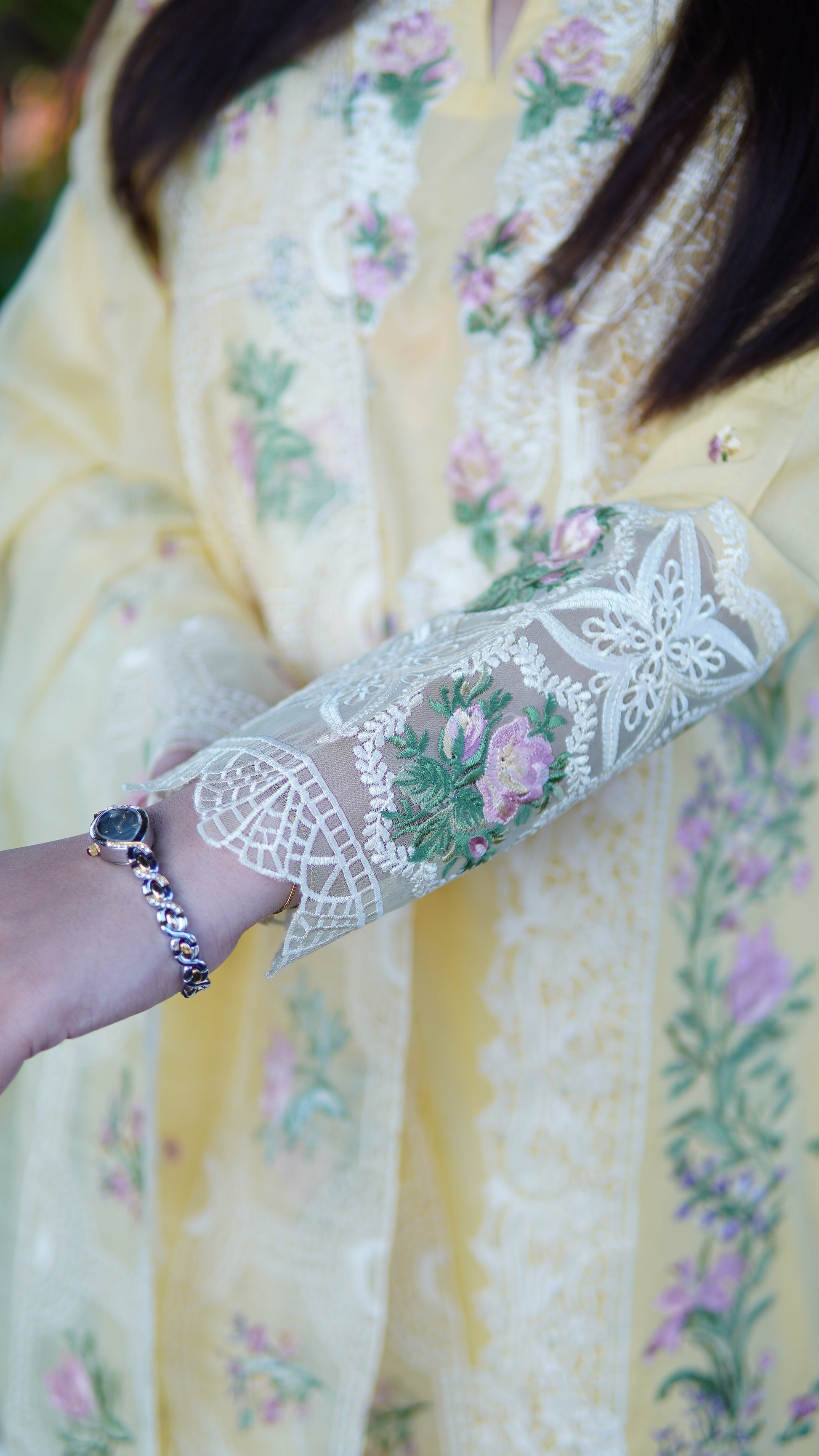 Luxury Lawn Butter Yellow Embroidered 3PC Stitched Article | Heavy Embroidered Dupatta Suit - Menaalpret