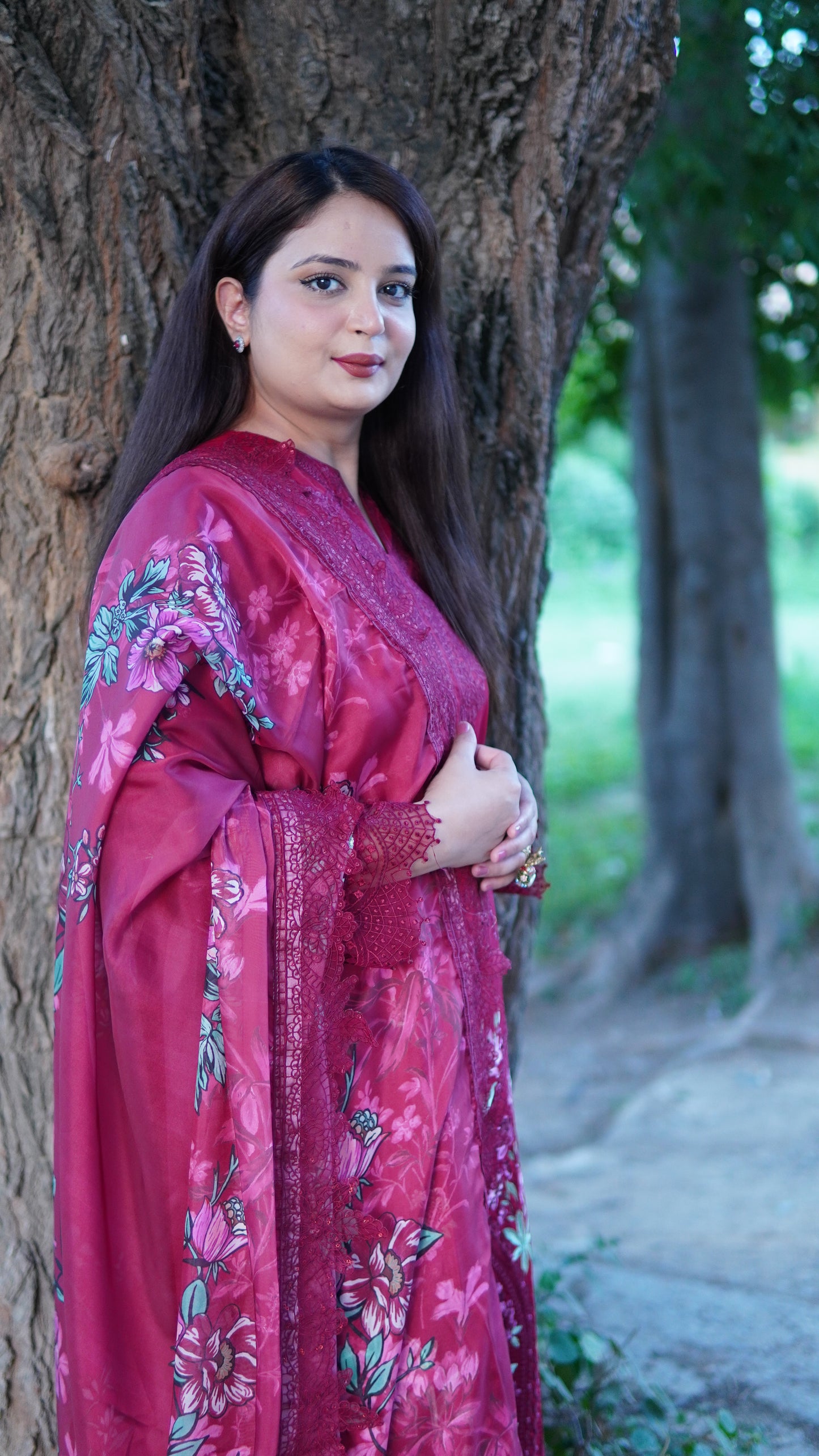 Mehroon Lawn Embroidered 3 Piece Stitched Dress With Silk Dupatta – Premium Ready to Wear Pakistani Women Suit - Menaalpret