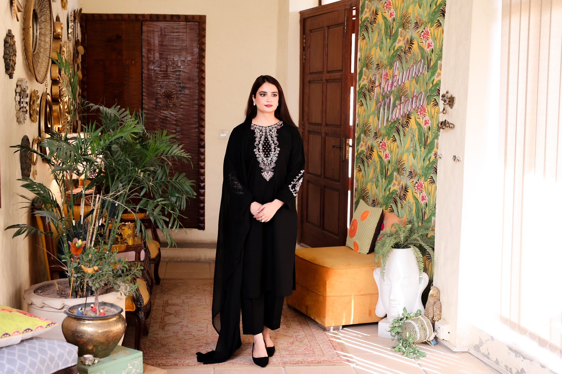 2-Piece Black Embroidered Khaddar Stitched Suit - Menaalpret